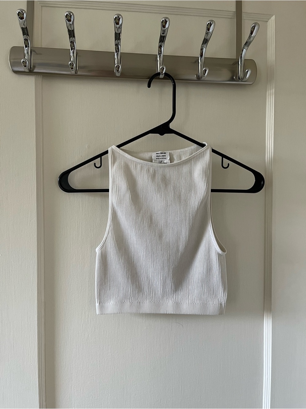 Cotton On White Ribbed High-Neck Crop Top Tank (XS/S)